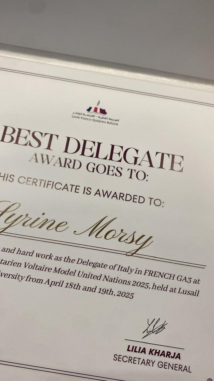 VOLMUN 2026 Best Delegate